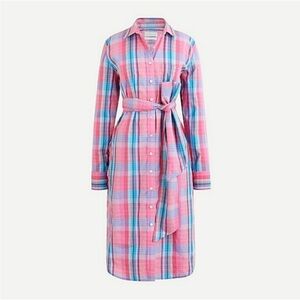 J. Crew Classic-fit Crisp Cotton Poplin Shirt Dress Size 10 Pink Blue Preppy